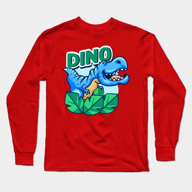 Cute Blue Little Dino Long Sleeve T-Shirt by Harrisaputra